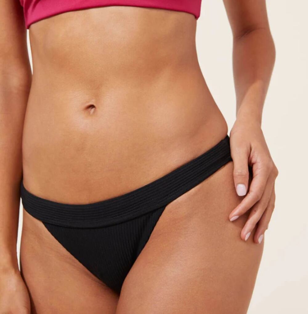 ANDIE SWIM Women's The Banded Cheeky Bikini Bottom Medium Black Ribbed NWT
